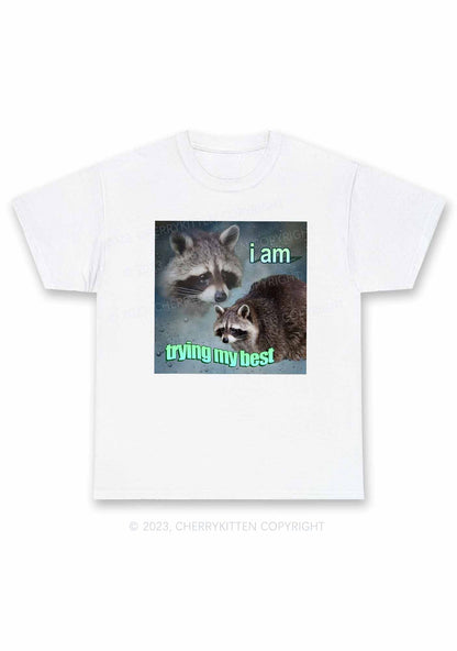 I Am Trying My Best Raccoon Y2K Chunky Shirt Cherrykitten