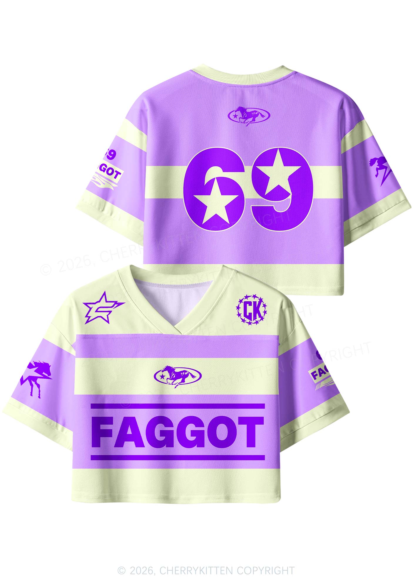 Purple Faggot Stripes Pride Y2K Crop Sport Jersey Shirts Cherrykitten
