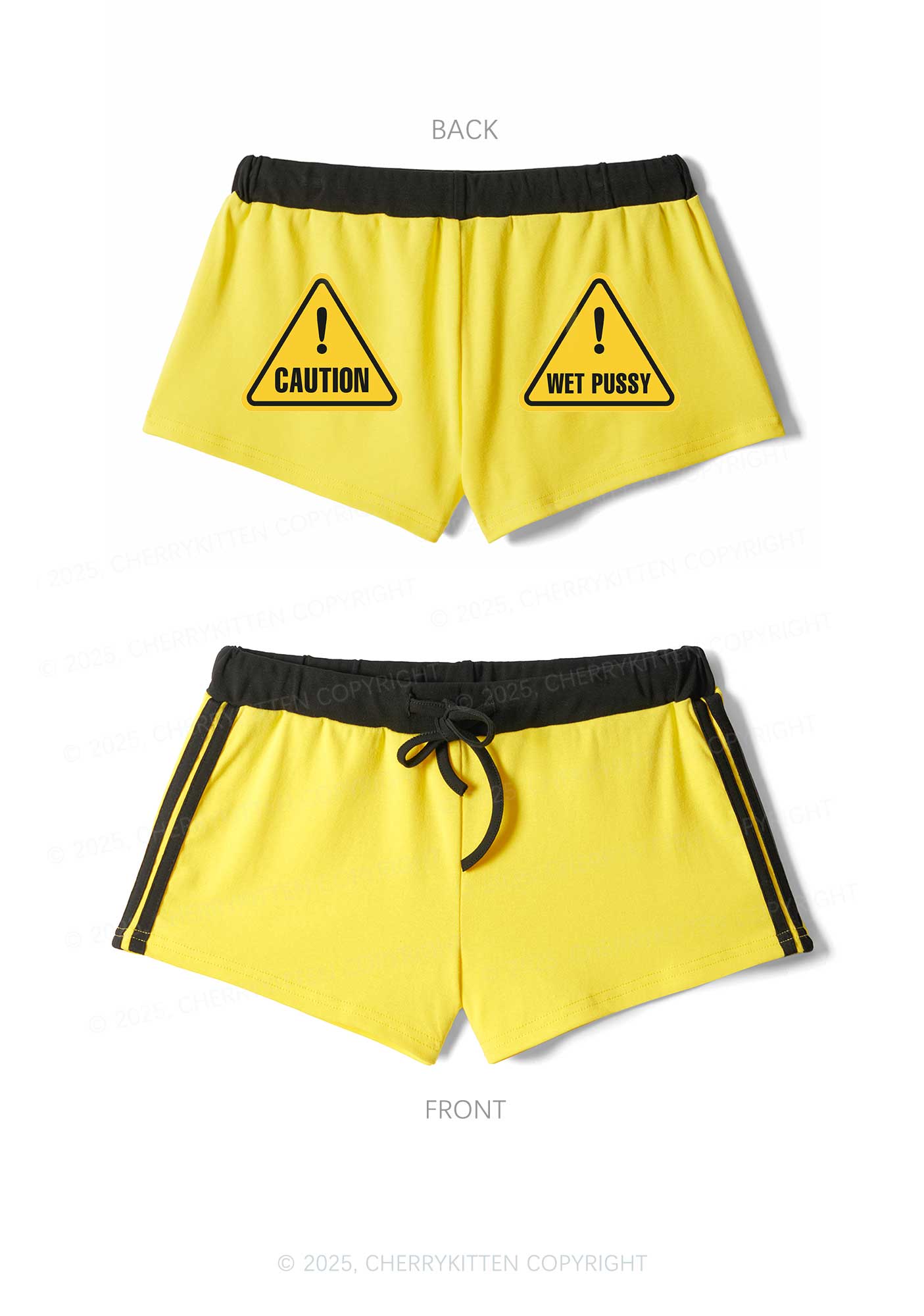 Caution Wet Puxxy Y2K Drawstring Mini Shorts Cherrykitten