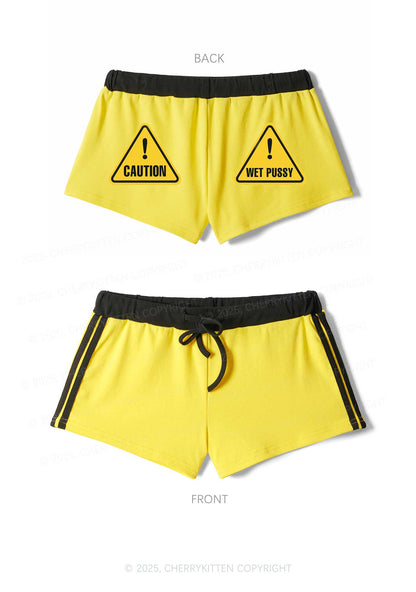 Caution Wet Puxxy Y2K Drawstring Mini Shorts Cherrykitten