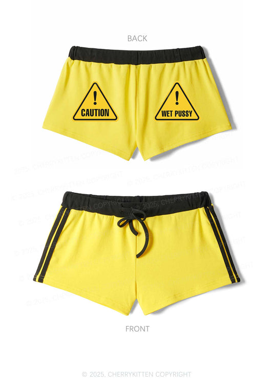 Caution Wet Puxxy Y2K Drawstring Mini Shorts Cherrykitten