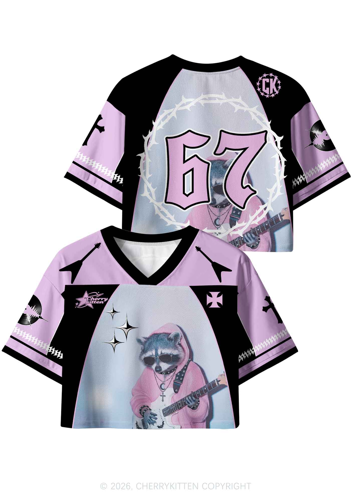 Pink Hoodie Raccoon DJ Y2K Crop Sport Jersey Shirts Cherrykitten