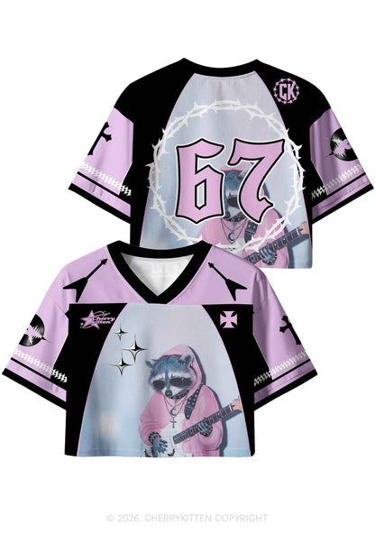 Pink Hoodie Raccoon DJ Y2K Crop Sport Jersey Shirts Cherrykitten