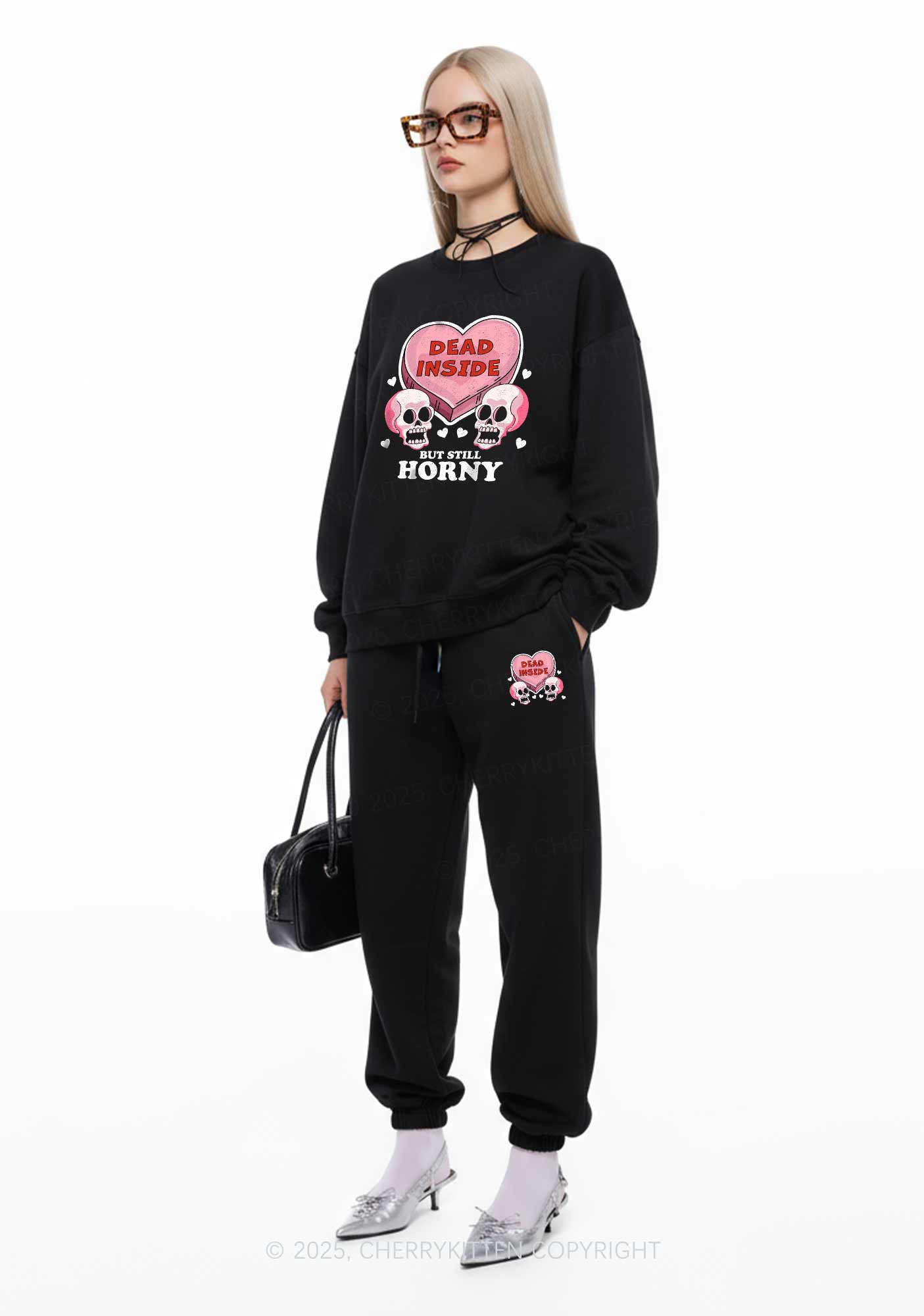 Halloween Dead Inside Y2K Fleece Sweatshirts Set Cherrykitten