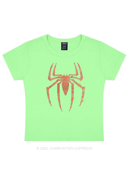 Rhinestone Red Spider Y2K Baby Tee Cherrykitten