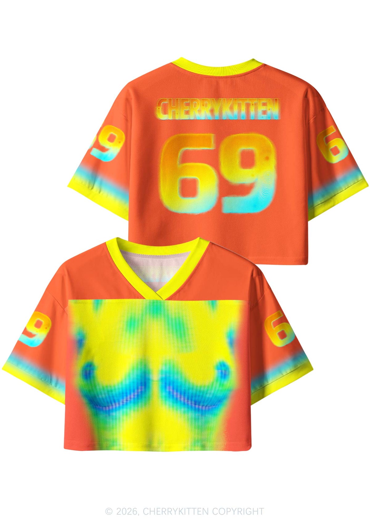 Orange Thermal Female Body Y2K Crop Sport Jersey Shirts Cherrykitten