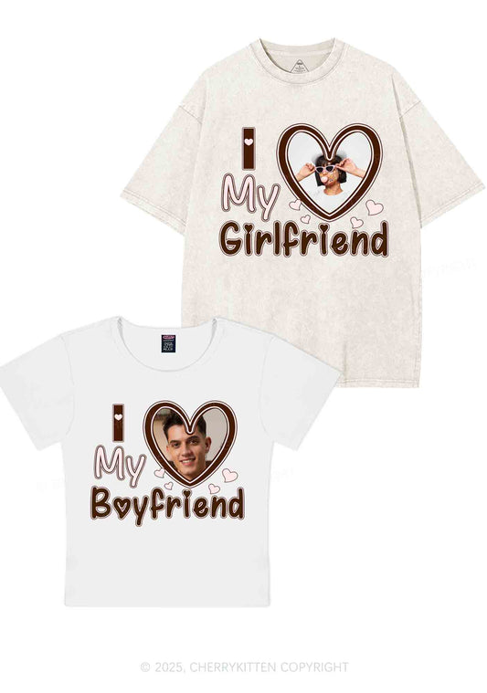 Custom BF GF Brown Heart Y2K Valentine's Day Couple Shirt Cherrykitten
