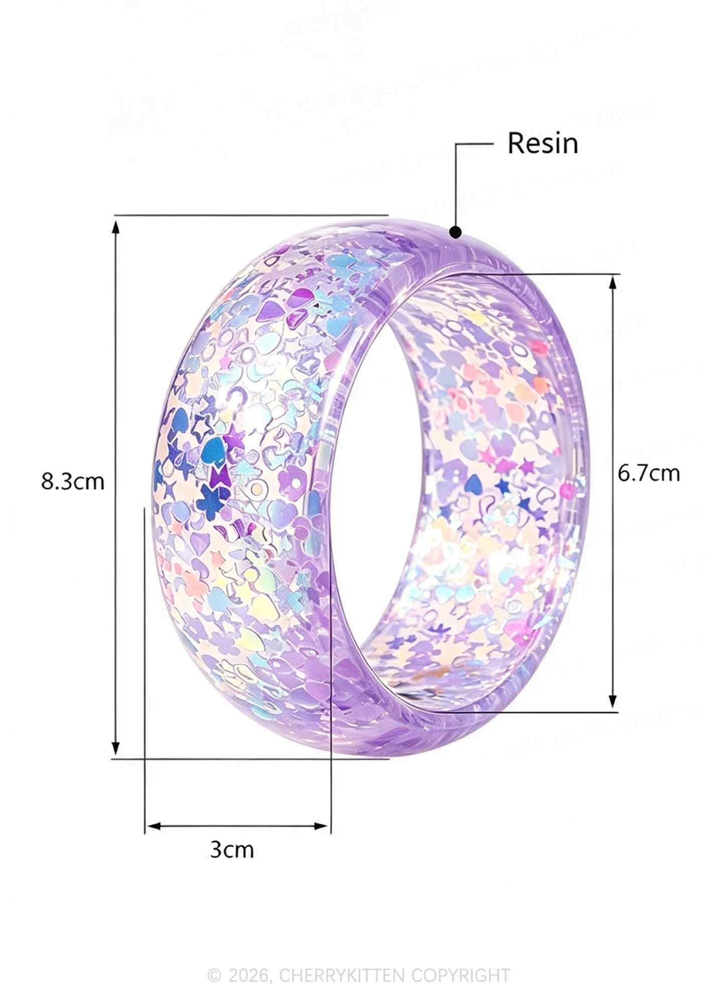 Glitter Sequins Jelly Color Y2K Cuff Bangle Cherrykitten