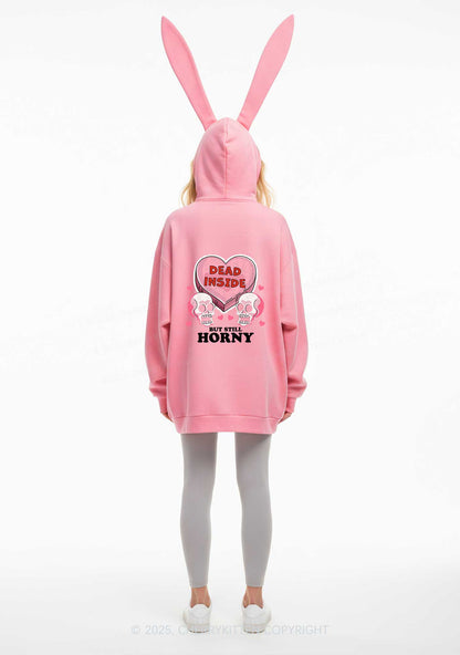 Halloween Dead Inside But Still Horxy Y2K Bunny Ear Zip Hoodie Cherrykitten