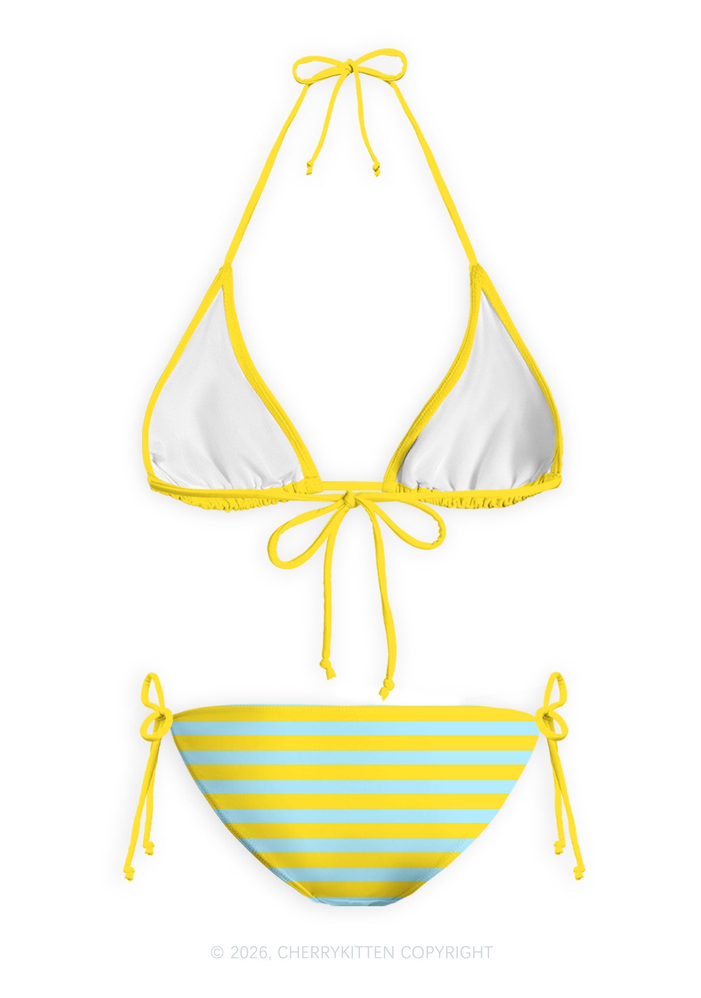 Blue And Yellow Stripes Y2K Print Bikini Set Cherrykitten