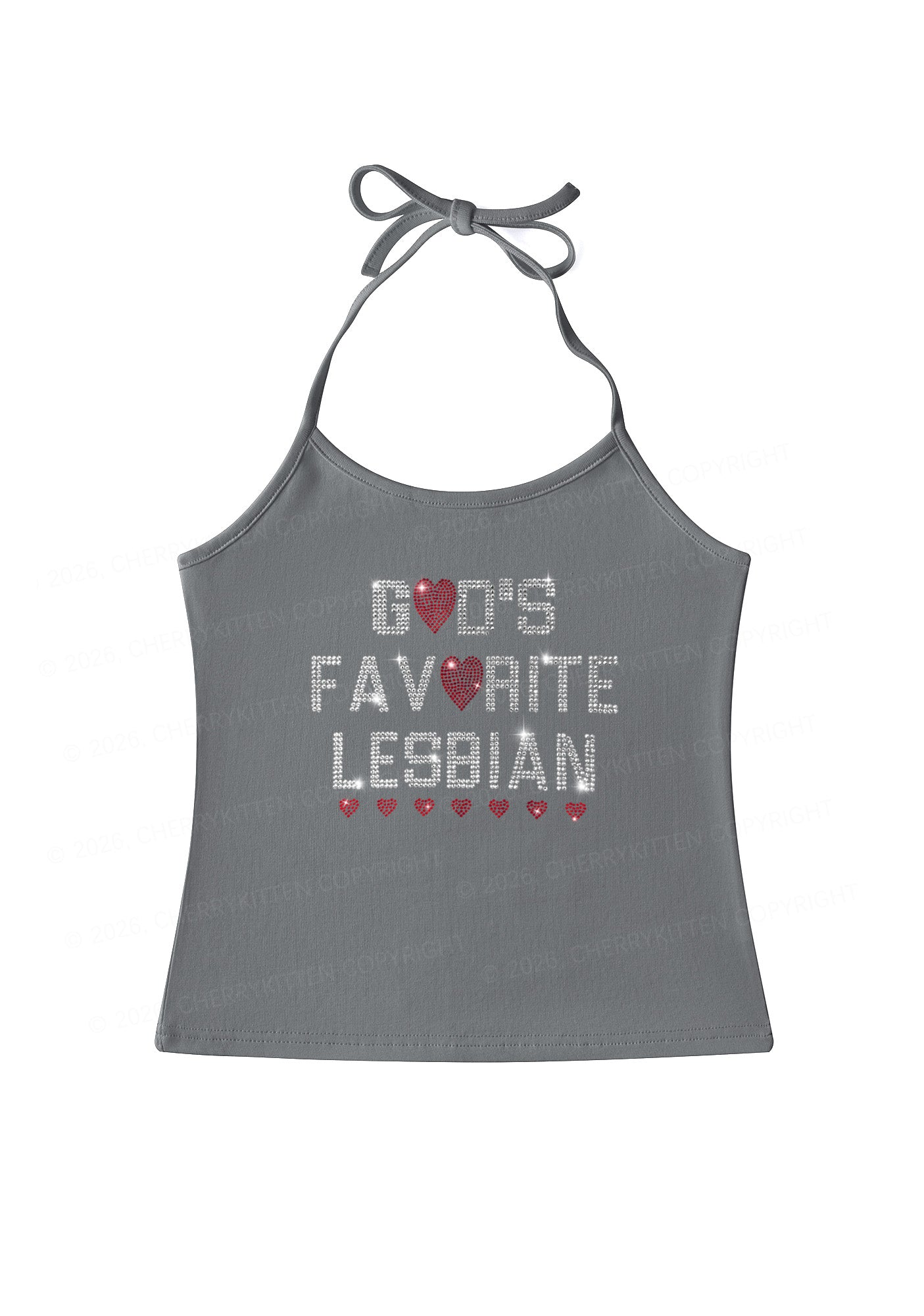 Rhinestone Gods Favorite Lesbian Pride Y2K Halter Neck Cami Cherrykitten