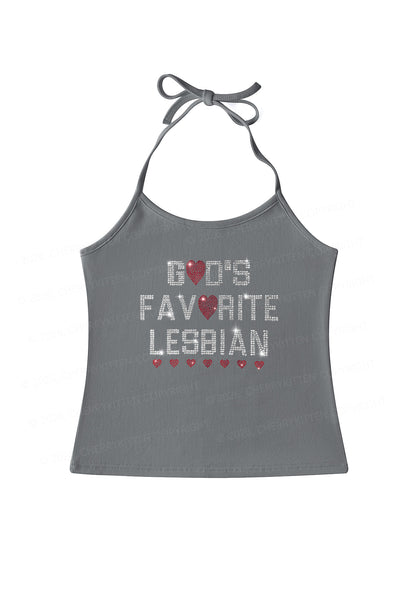 Rhinestone Gods Favorite Lesbian Pride Y2K Halter Neck Cami Cherrykitten