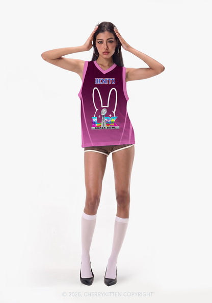 Purple Bunny Head Y2K Sport Jersey Tank Cherrykitten