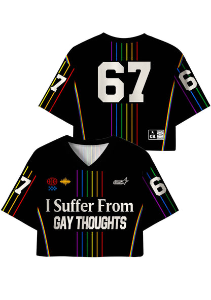 Black I Suffer From Gay Thoughts Pride Y2K Crop Sport Jersey Shirts Cherrykitten