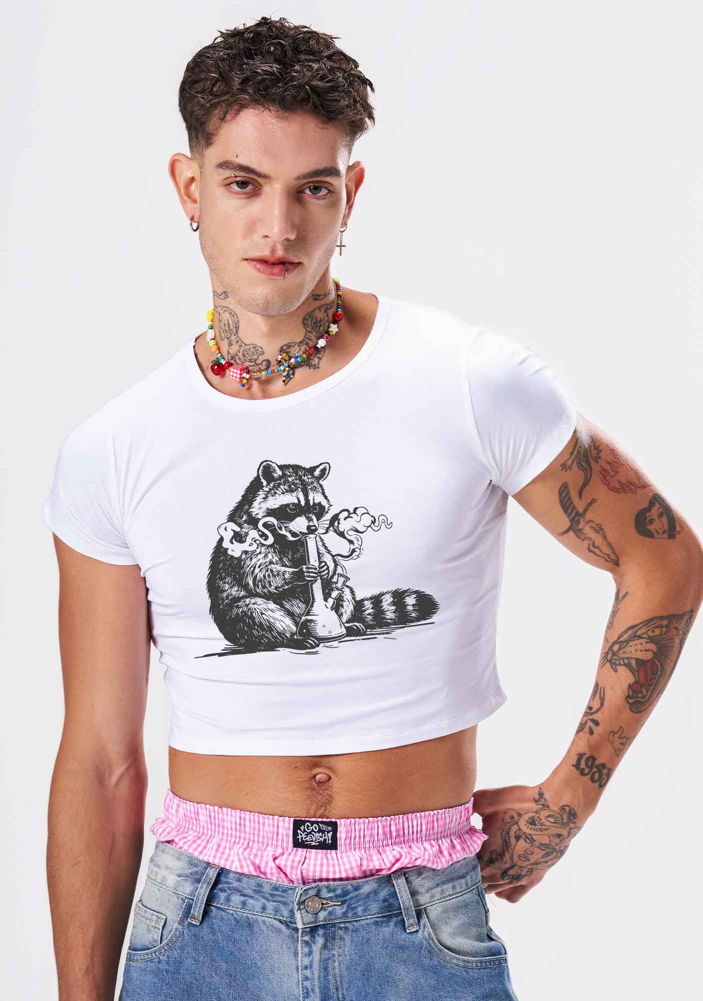 Stoned Raccoon Y2K Baby Tee Cherrykitten