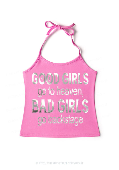 Bad Girls Go Backstage Silver Foil Printed Y2K Halter Neck Cami Cherrykitten