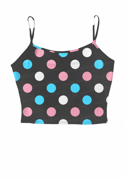 Trans Dots On Black Pride Y2K Mesh Cami Tank Cherrykitten