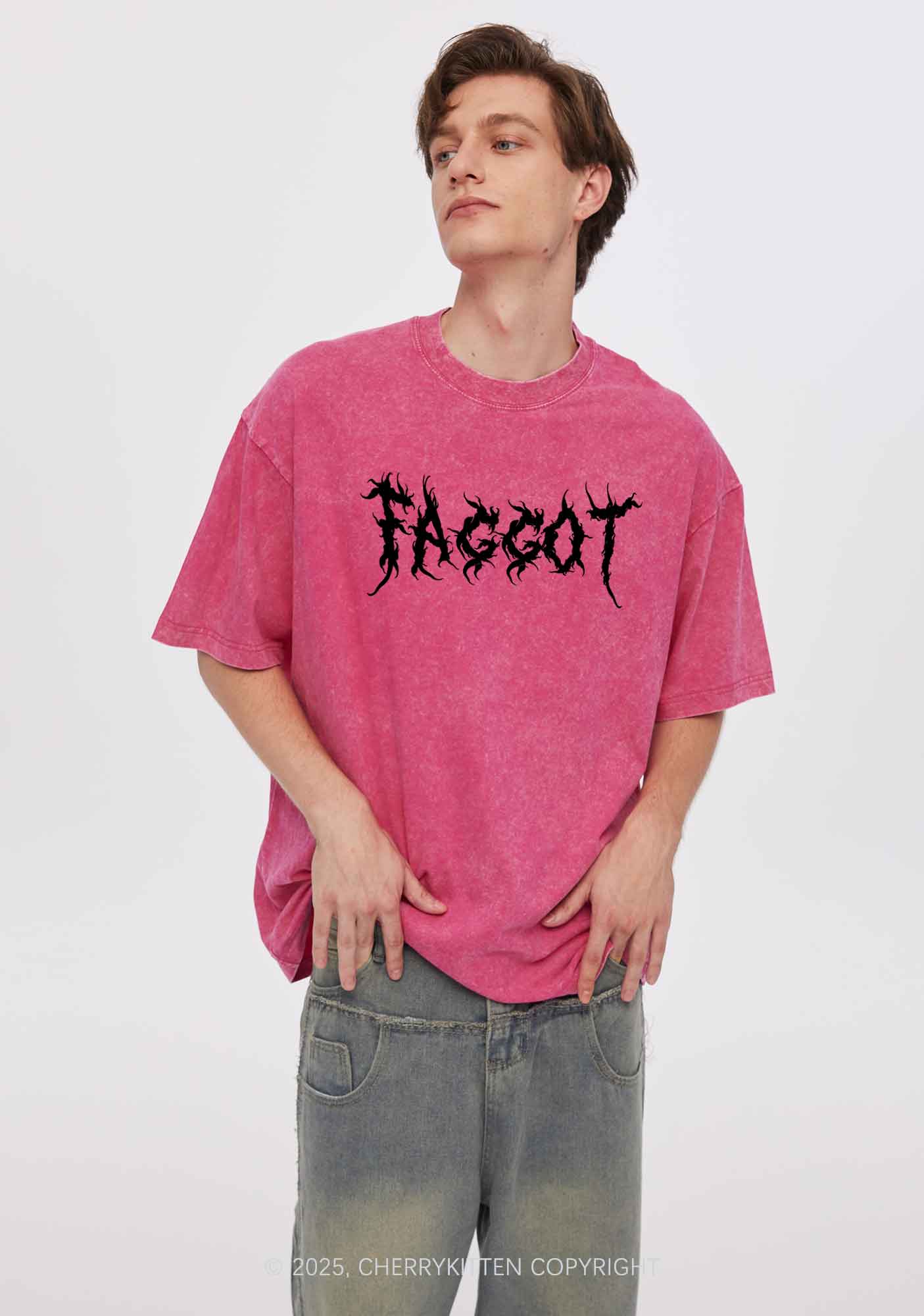 Punk Faggot Pride Y2K Shirts Washed Tee Cherrykitten