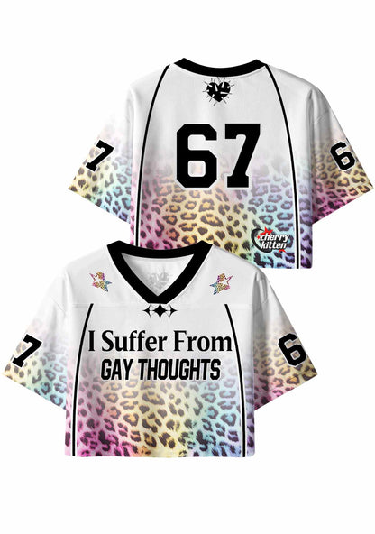 Rainbow Leopard Gay Thoughts Pride Y2K Crop Sport Jersey Shirts Cherrykitten