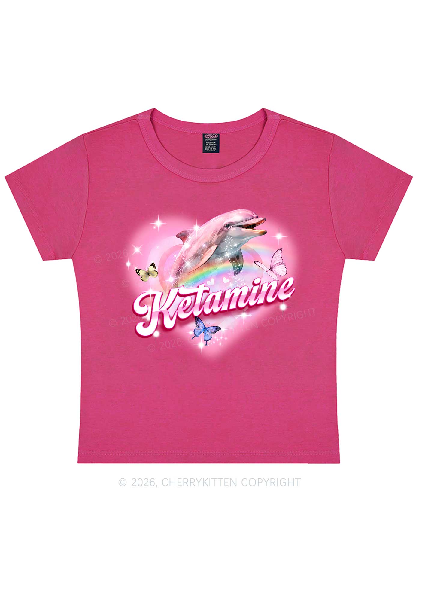 Pink K Dolphin Y2K Baby Tee Cherrykitten