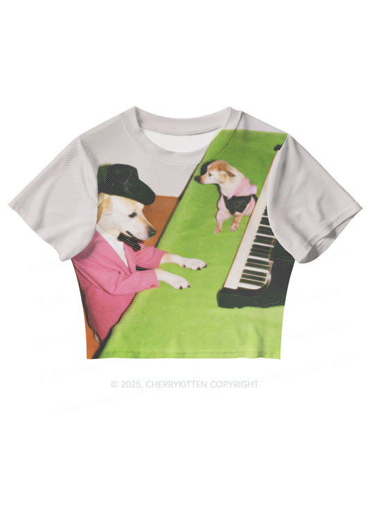 Piano Pups Y2K Mesh Crop Top Cherrykitten