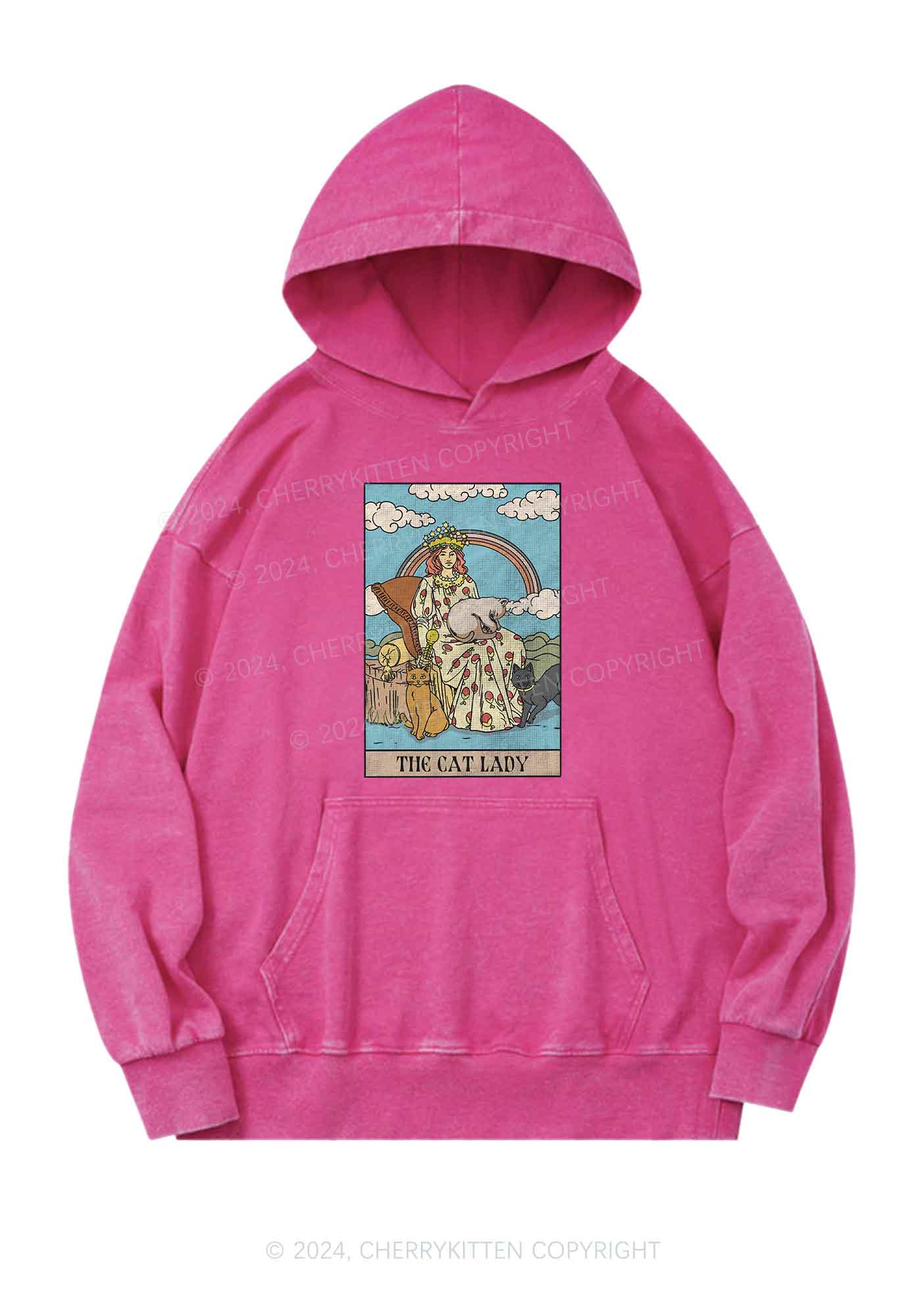 The Cat Lady Y2K Washed Hoodie Cherrykitten