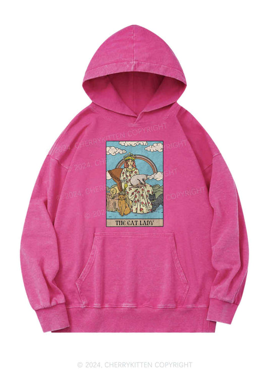 The Cat Lady Y2K Washed Hoodie Cherrykitten