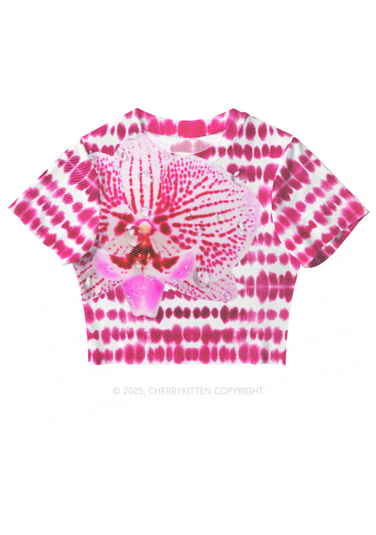 Pink Orchid Dewdrops Y2K Mesh Crop Top Cherrykitten