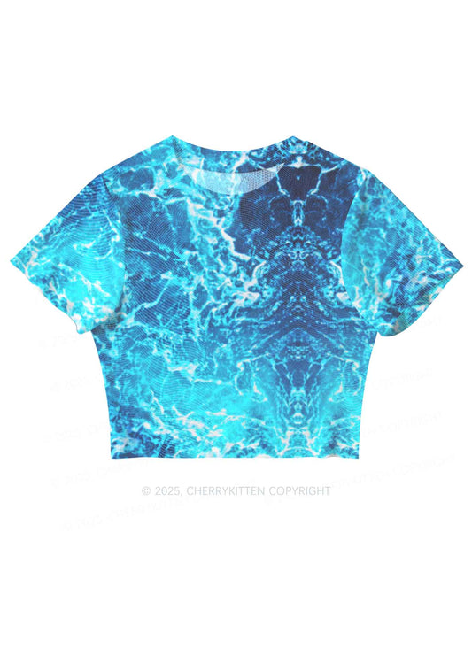 Ocean Wave Y2K Mesh Crop Top Cherrykitten
