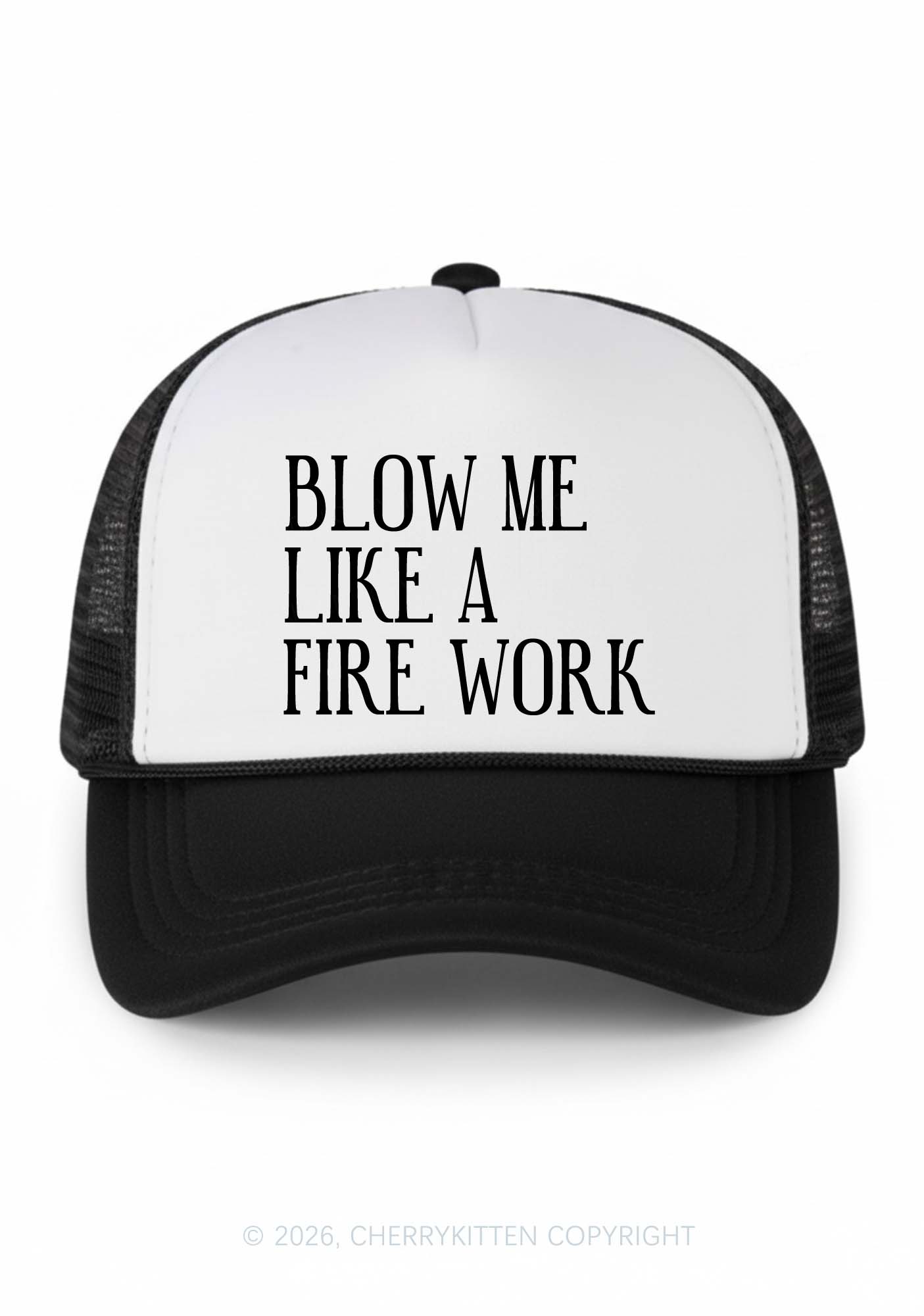 Blow Me Like Fire Work Y2K Colorblock Trucker Hat Cherrykitten