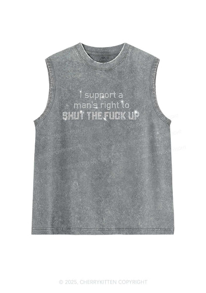 Rhinestone I Support A Mans Right Y2K Washed Muscle Tank Cherrykitten