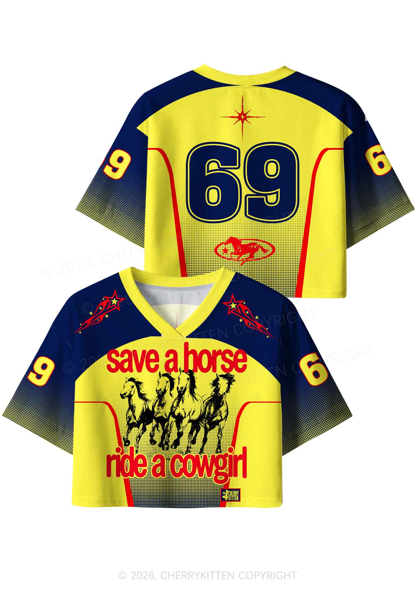 Save Horse Ride Cowgirl Pride Y2K Crop Sport Jersey Shirts Cherrykitten