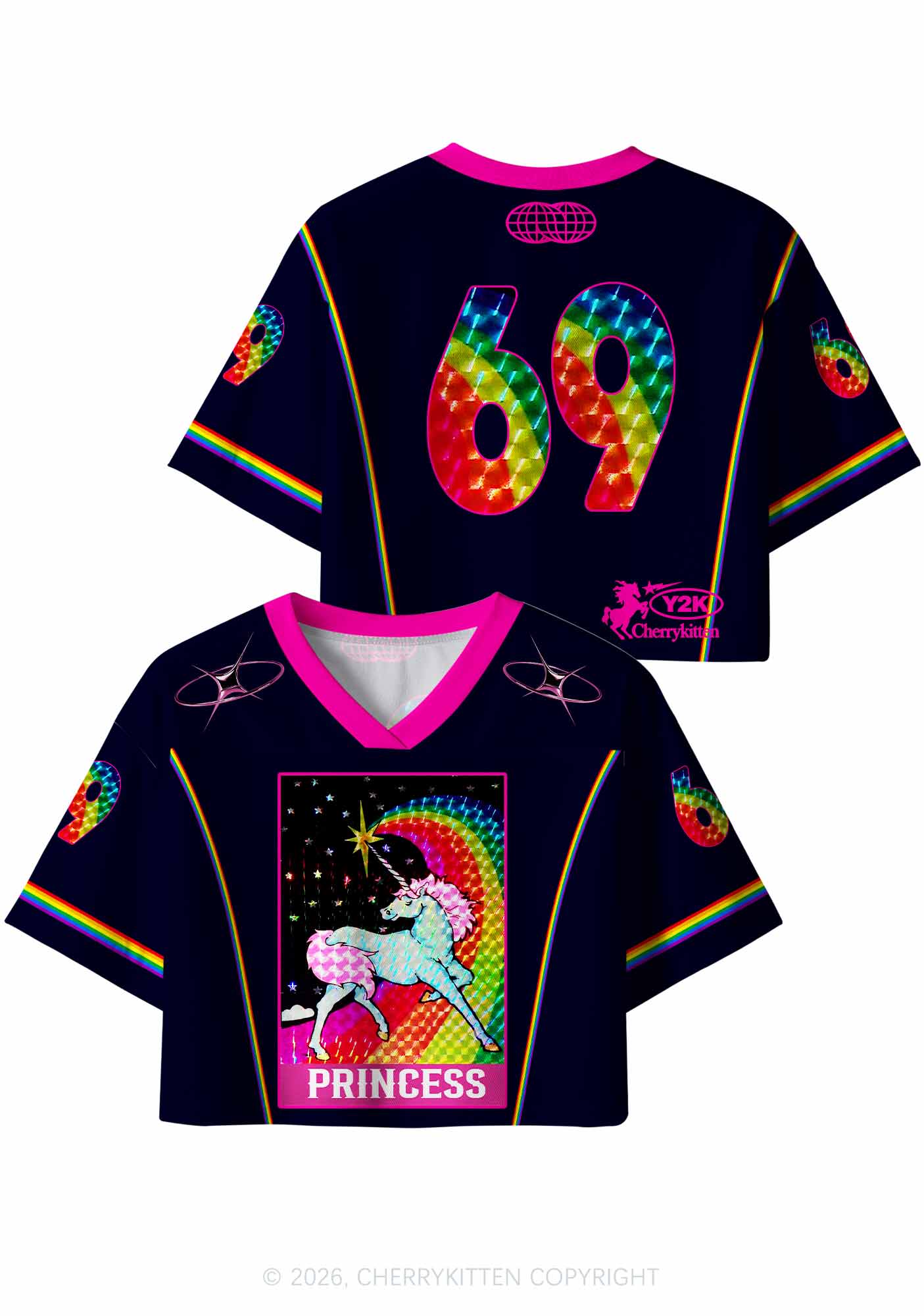 Princess Unicorn Rainbow Y2K Crop Sport Jersey Shirts Cherrykitten