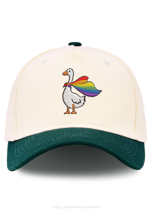 Embroidered Rainbow Goose Pride Y2K Color Block Baseball Cap Cherrykitten