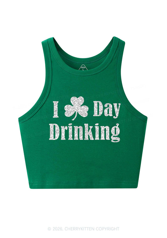 Glitter I Love Day Drinking St Patricks Y2K Crop Tank Top Cherrykitten