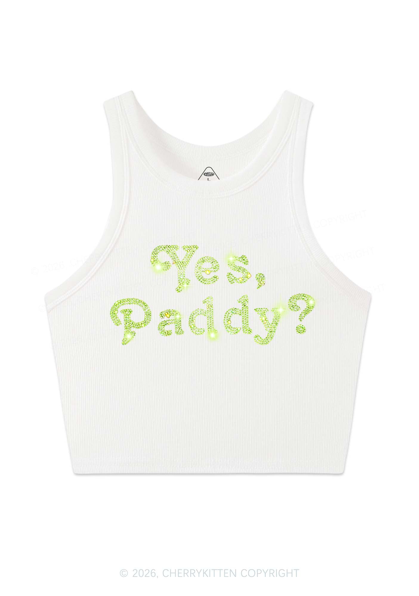 Rhinestone Yes Paddy St Patricks Y2K Crop Tank Top Cherrykitten