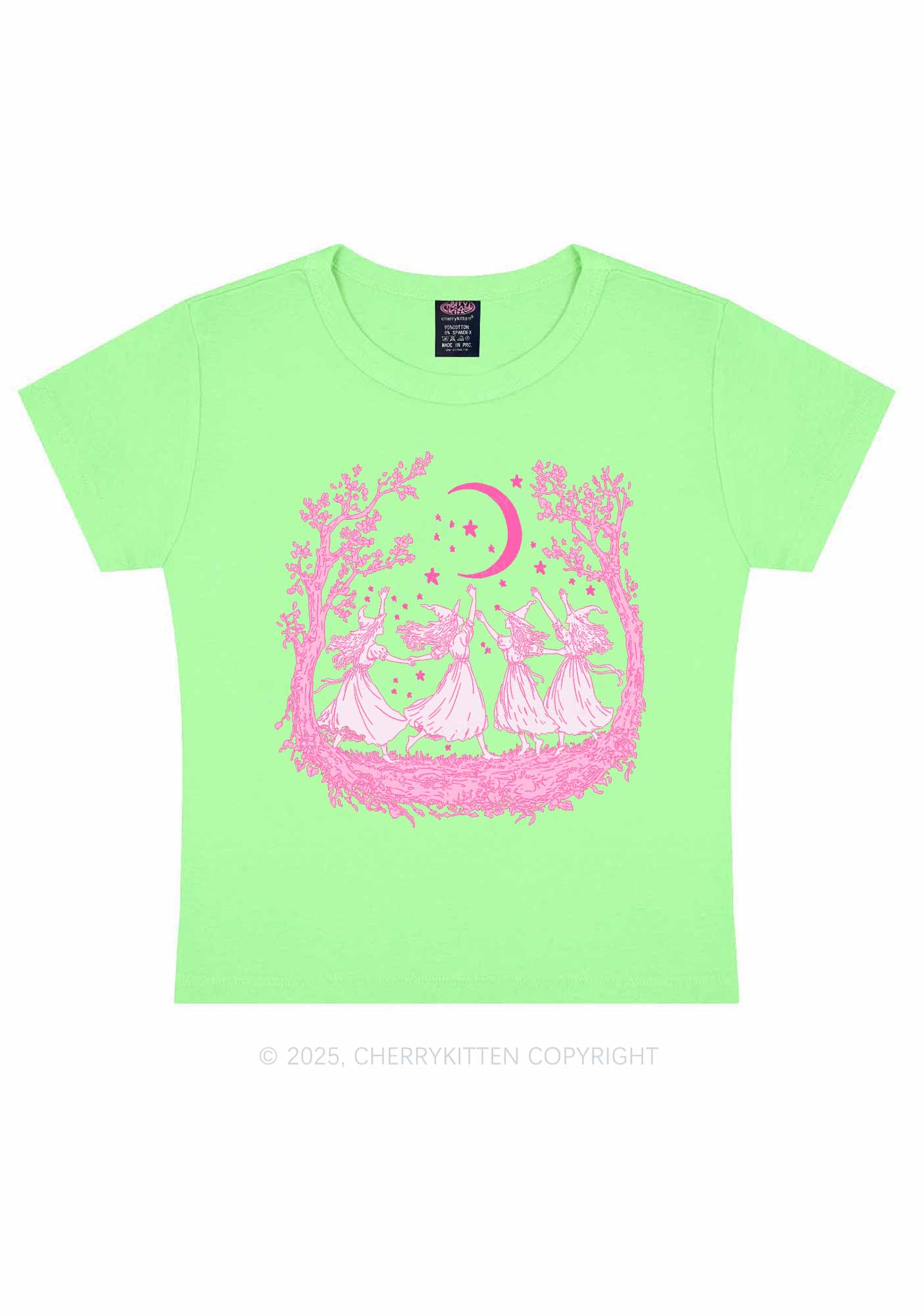 Halloween Witches Dancing Under Moon Y2K Baby Tee Cherrykitten