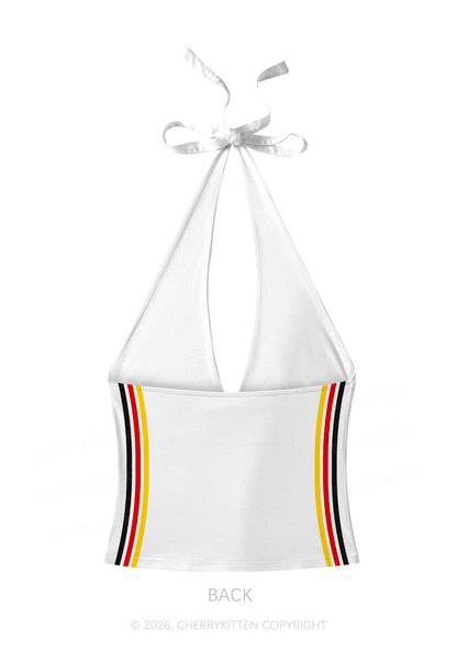 Black Red Yellow Stripe Star Y2K Print Halter Deep V Neck Cami Cherrykitten