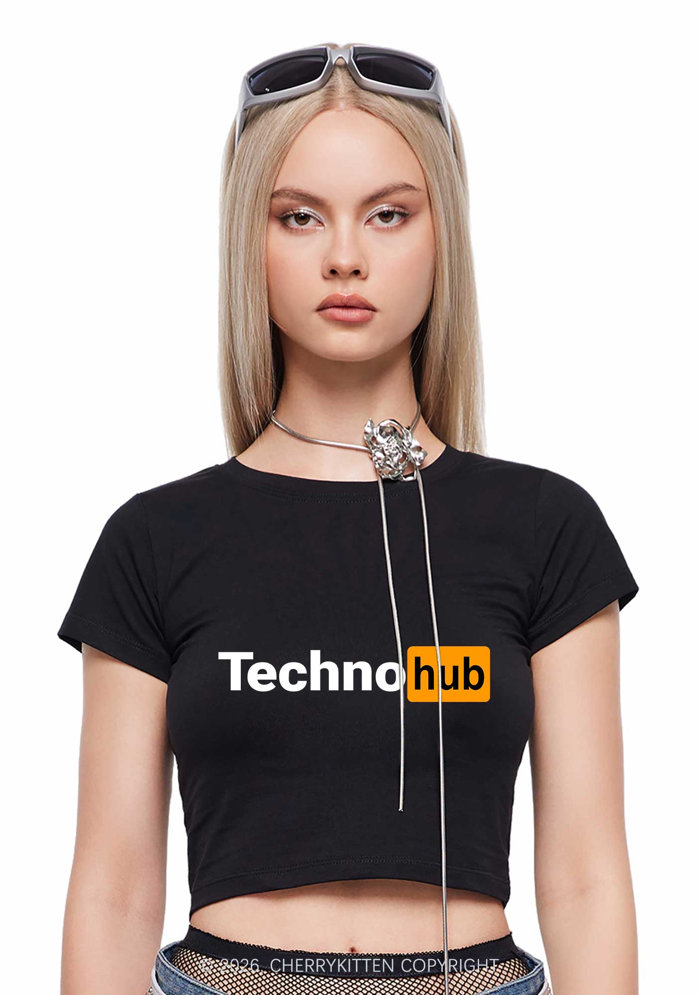 Techno Hub Y2K Baby Tee Cherrykitten