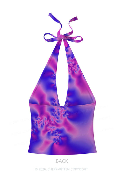 Bisexual Thermal Pride Y2K Print Halter Deep V Neck Cami Cherrykitten