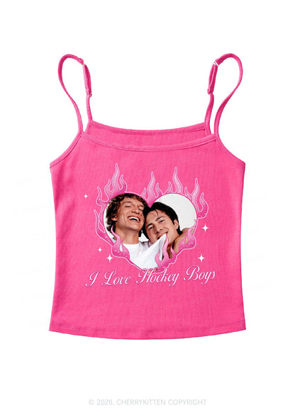 I Love Hockey Boys Pink Heart HR Y2K Spaghetti Strap Cami Cherrykitten