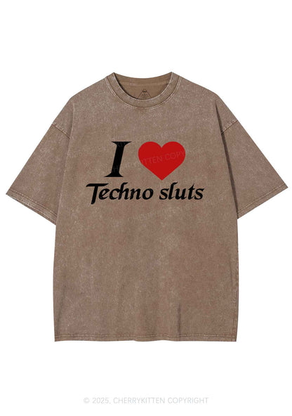 I Love Techno Slxts Y2K Shirts Washed Tee Cherrykitten