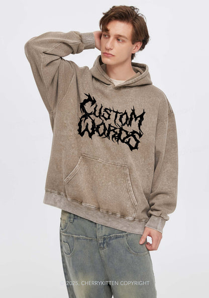 Custom Text Punk Font Y2K Washed Hoodie Cherrykitten