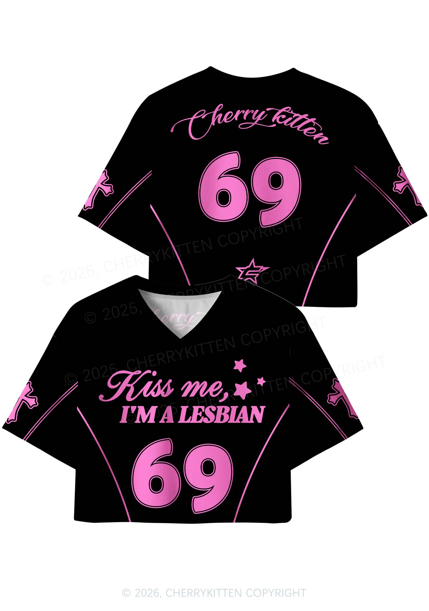 Black Kiss Me Im Lesbian Pride Y2K Crop Sport Jersey Shirts Cherrykitten