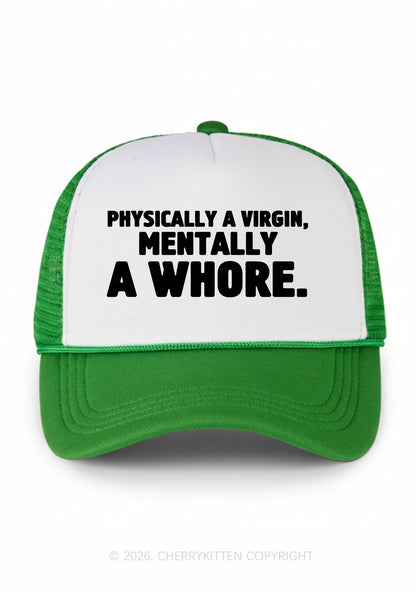 Mentally A Hore Y2K Colorblock Trucker Hat Cherrykitten
