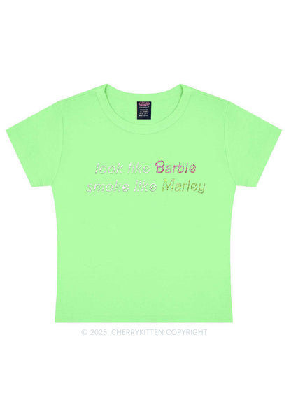 Rhinestone Smoke Like Marley Y2K Baby Tee Cherrykitten