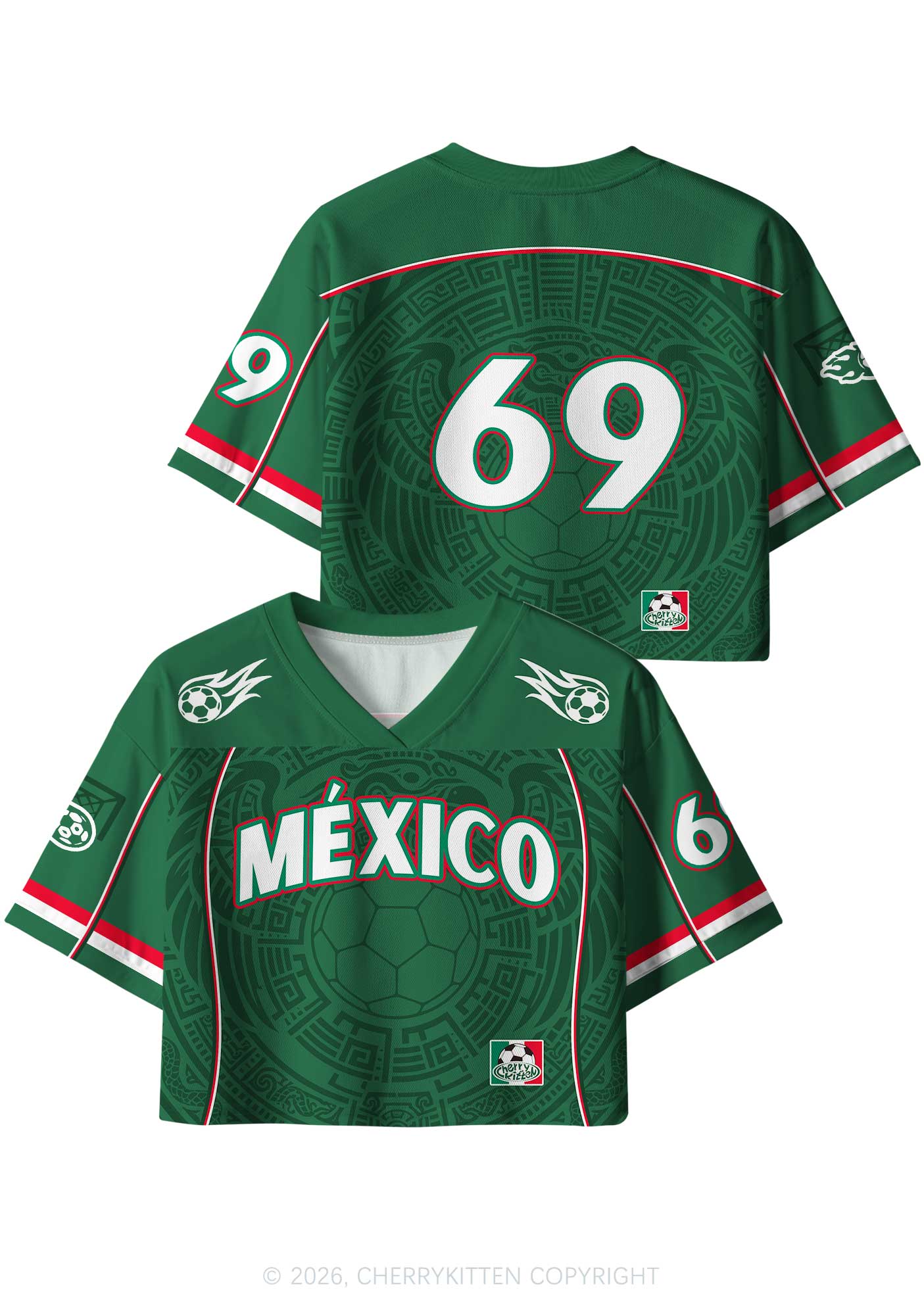 Custom Green Mexico Totem Art Y2K Crop Sport Jersey Shirts Cherrykitten