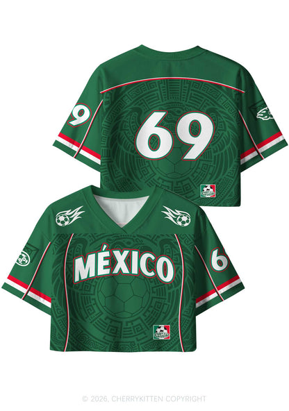 Custom Green Mexico Totem Art Y2K Crop Sport Jersey Shirts Cherrykitten