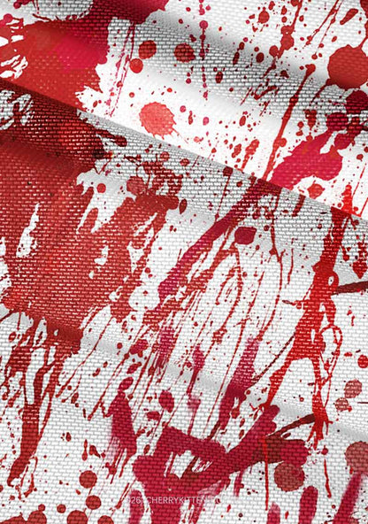 Halloween Red Blood On White Y2K Mesh Ruched  Waist  V Neck Top Cherrykitten