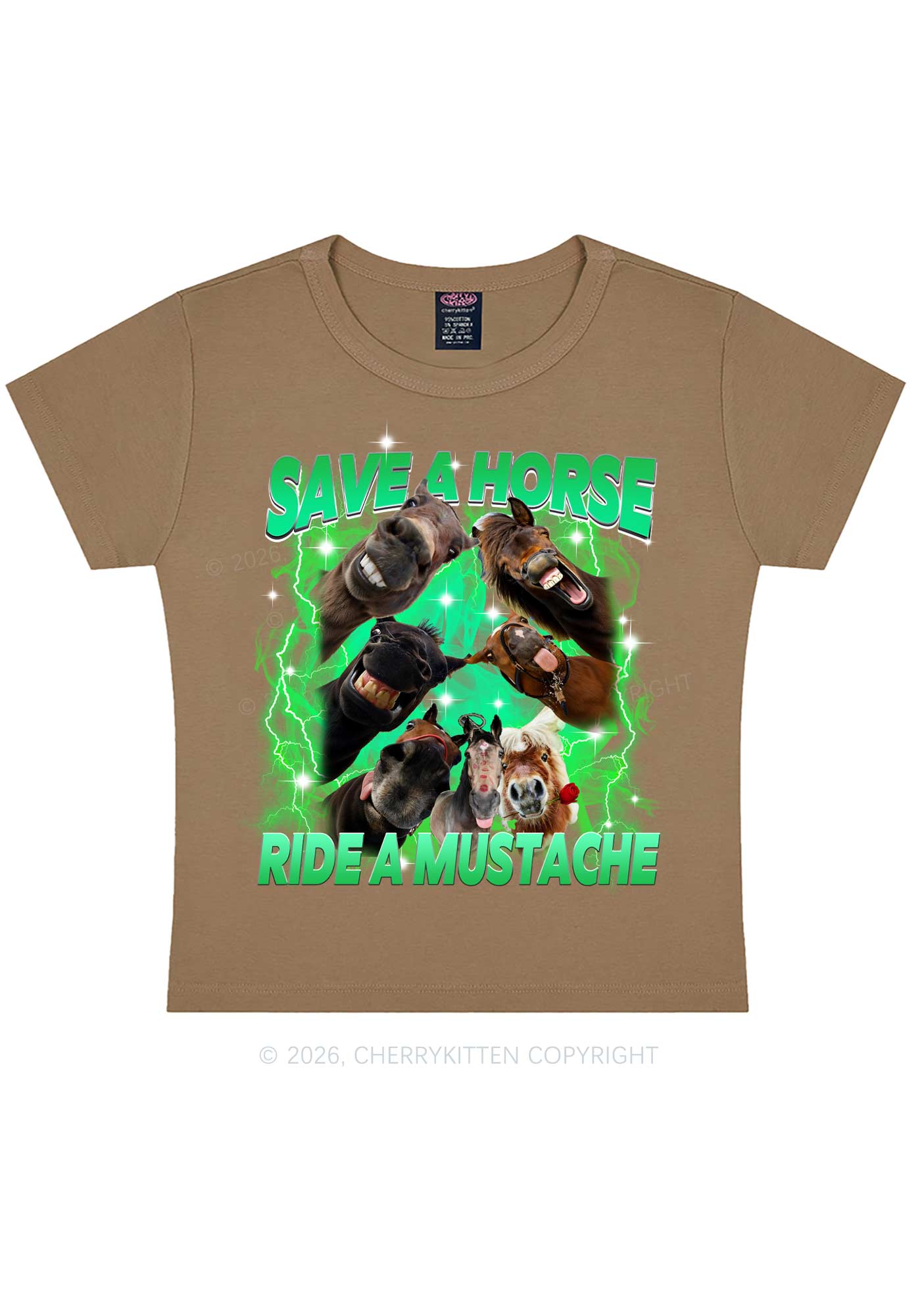 Save Horse Ride Mustache Y2K Baby Tee Cherrykitten